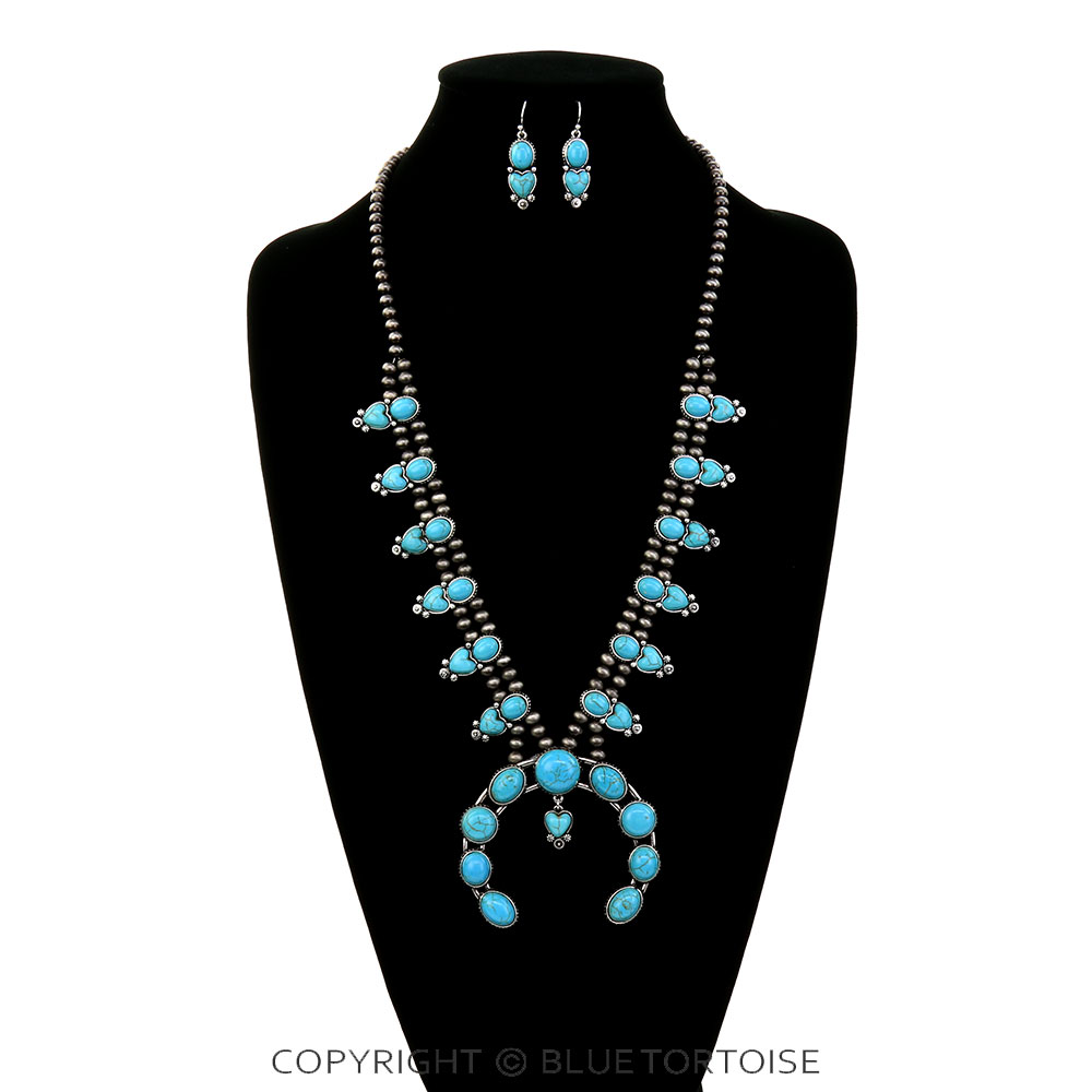 Western Squash Blossom Heart Stone Necklace Set - Image 2