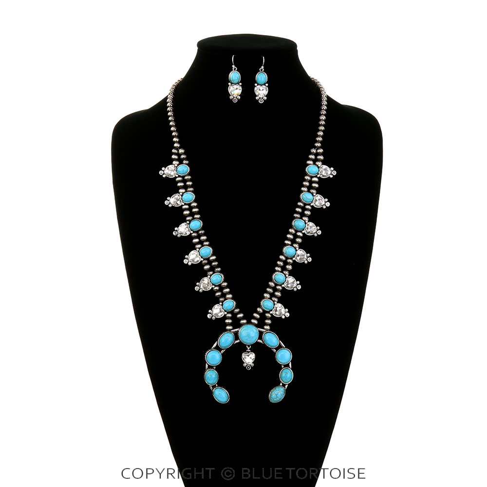 Western Squash Blossom Heart Stone Necklace Set - Image 2