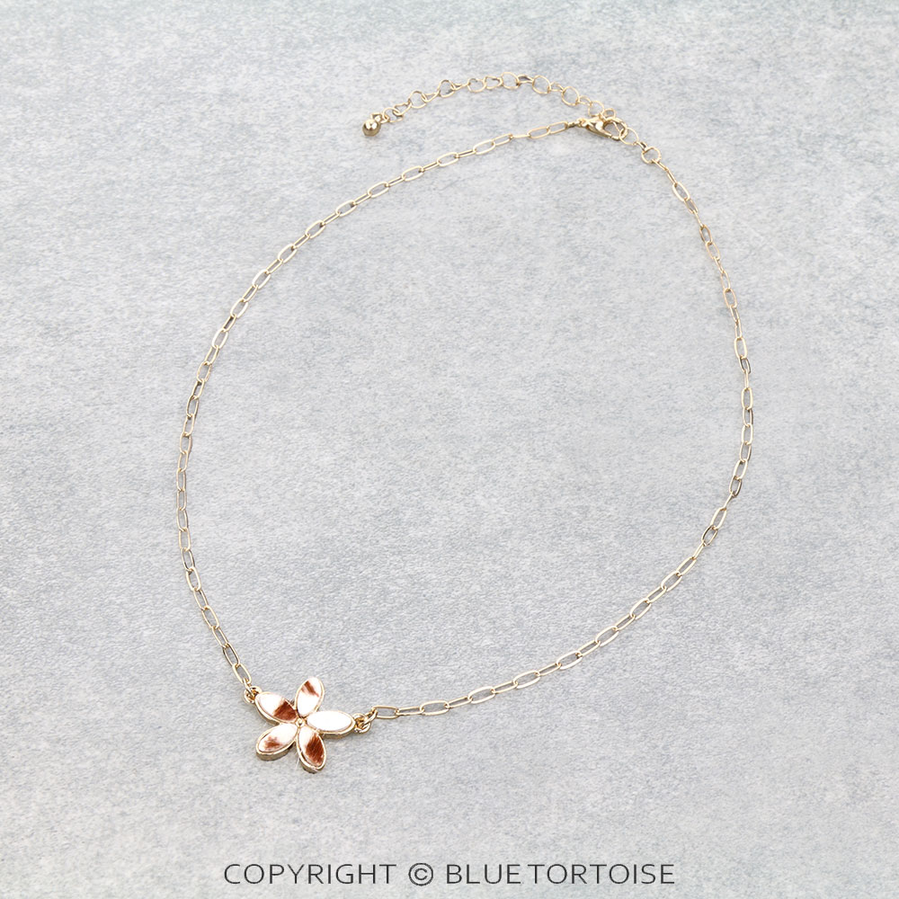 Cowhide Flower Paper Link Chain Necklace