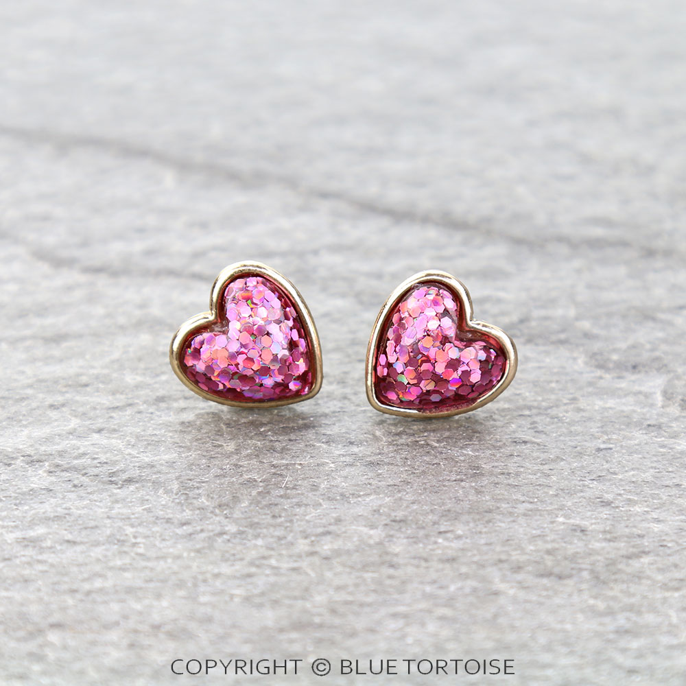 Sparkly Heart Stud Earrings