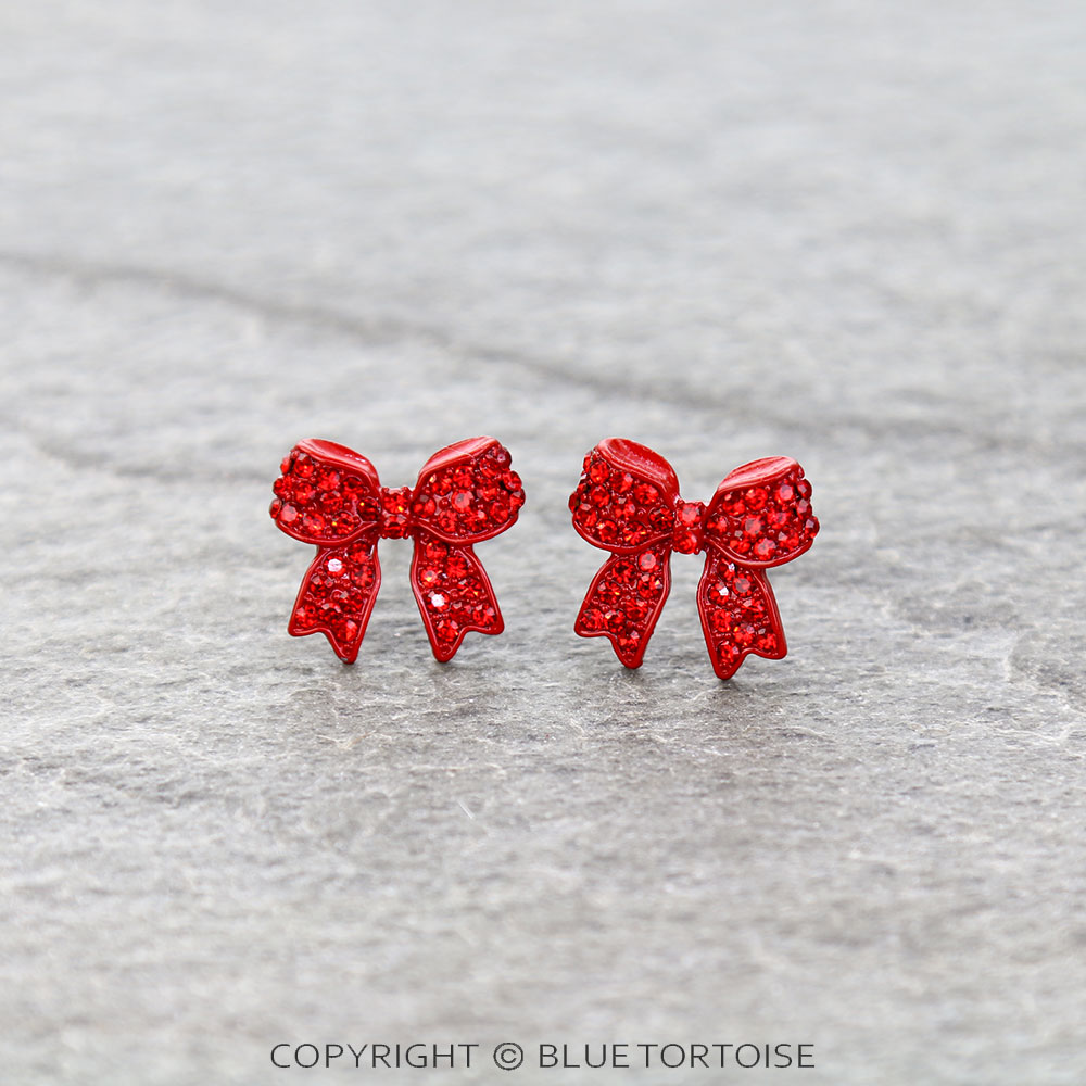 Pave Stone Bow Stud Earrings