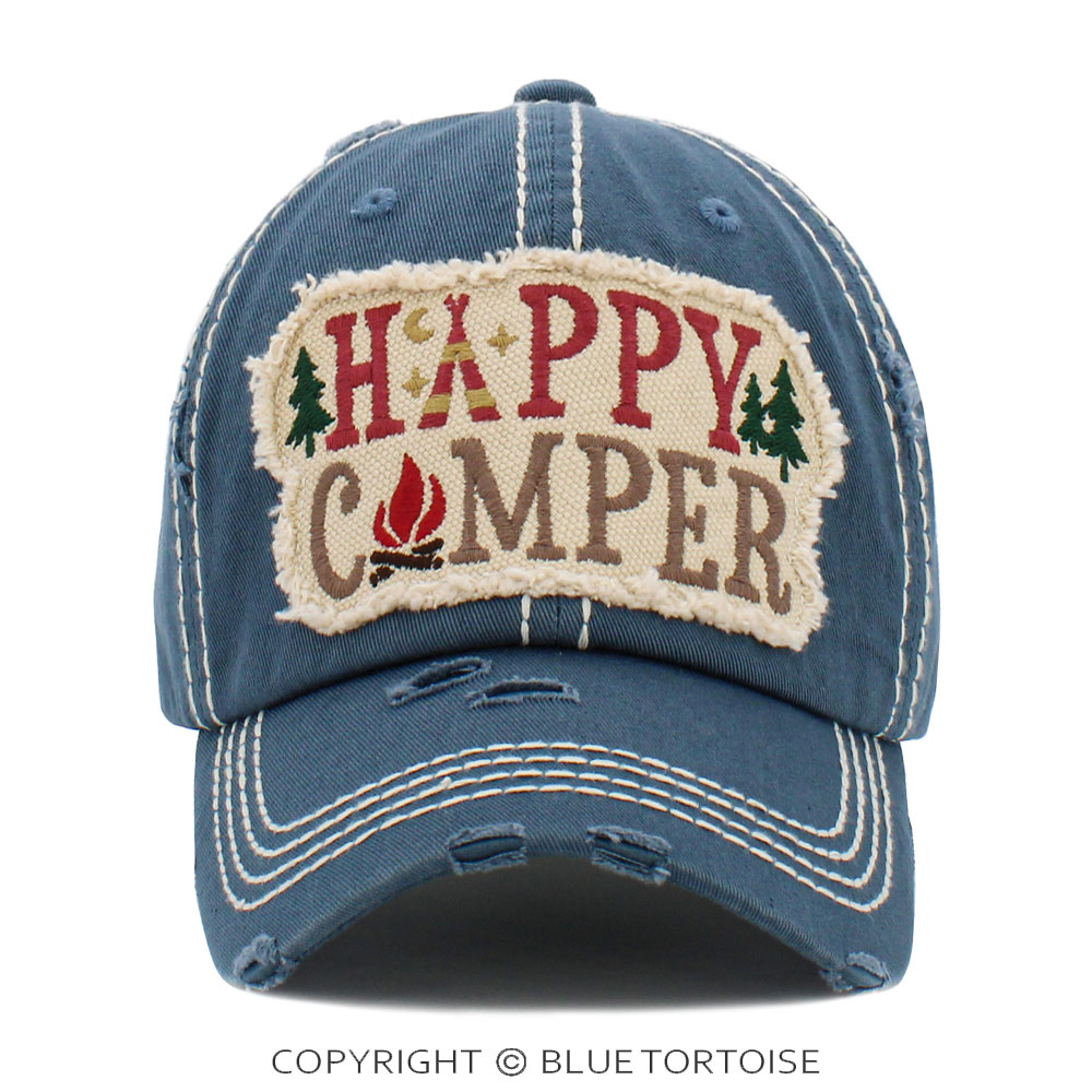 "Happy Camper" Washed Vintage Ball Cap
