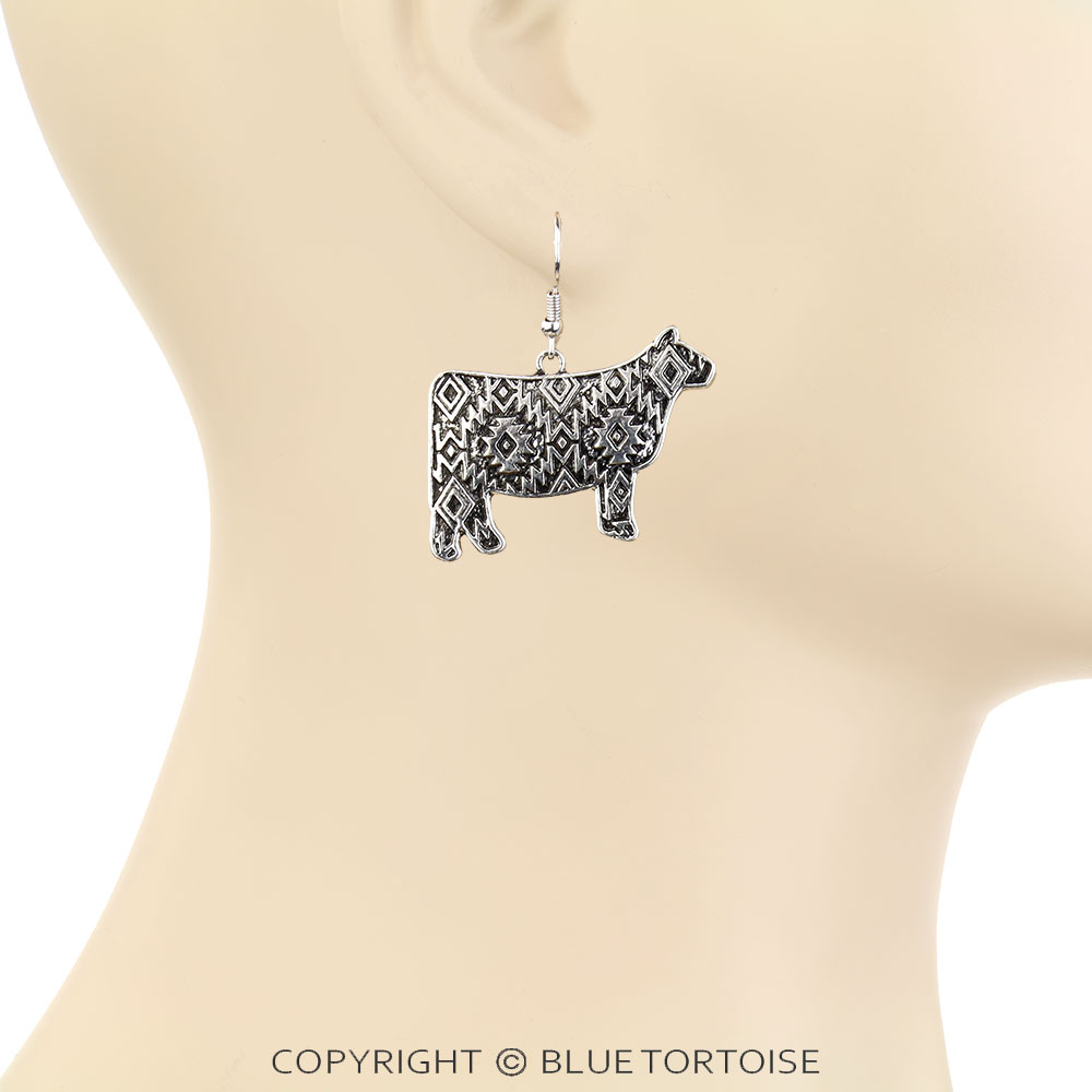Western Aztec Cow Dangle Earrings - Image 2