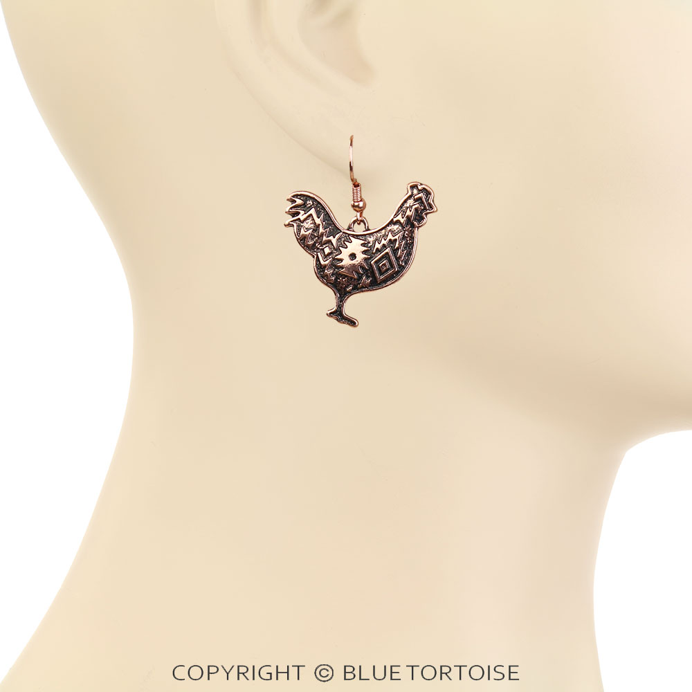 Western Aztec Rooster Dangle Earrings - Image 2