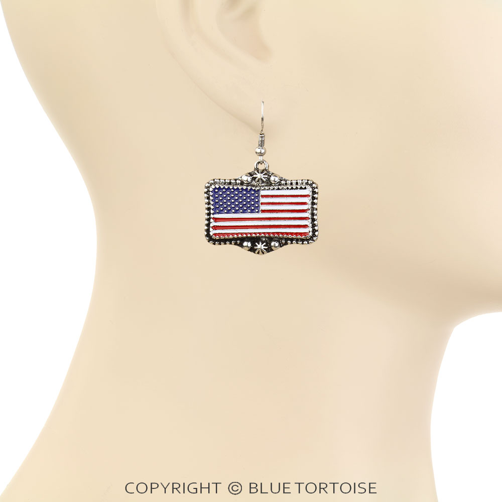 Western TXR US Flag Dangle Earrings - Image 2