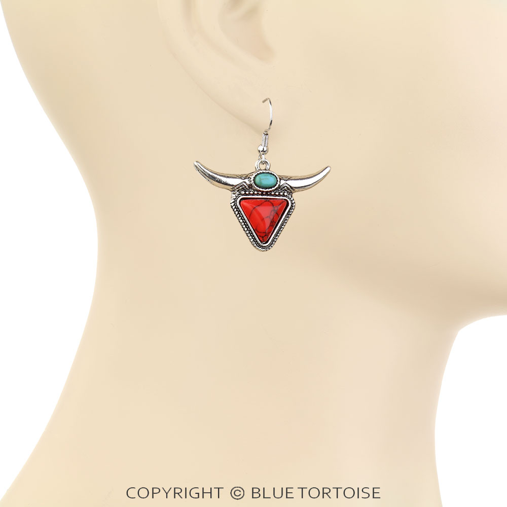 Western Steerhead Stone Dangle Earrings - Image 2