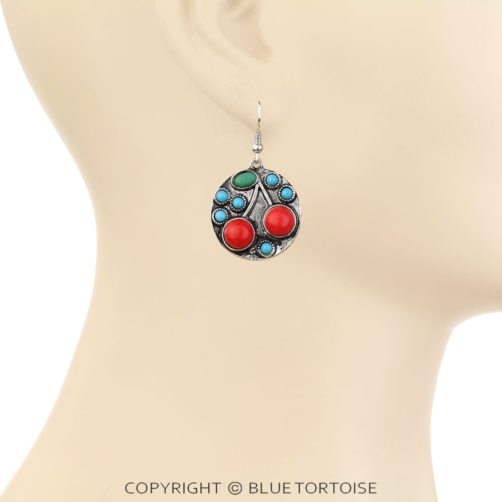 Western Cherry Stone Dangle Earrings - Image 2
