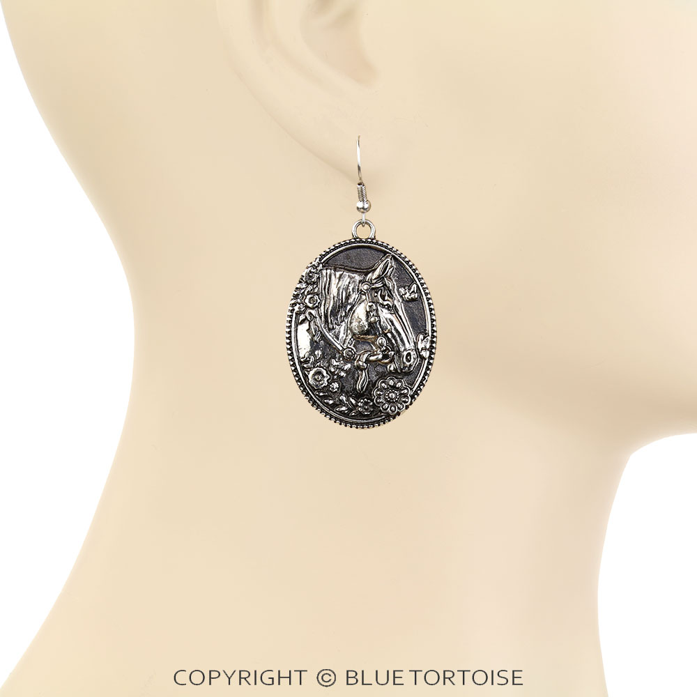 Western Floral Horse Dangle Earrings - Image 2