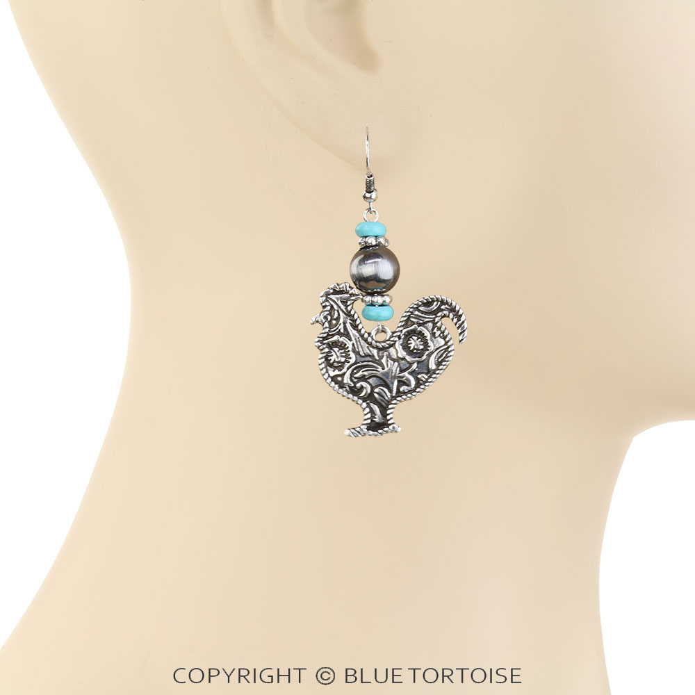 Western Rooster Dangle Earrings - Image 2