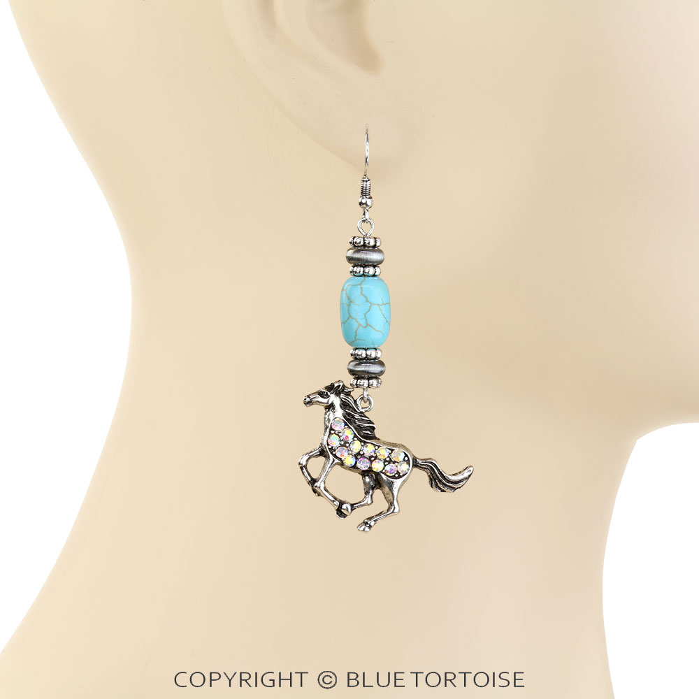 Western Horse Stone Dangle Earrings - Image 2
