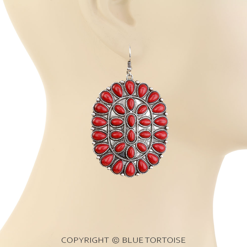 Western Concho Stone Dangle Earrings - Image 2