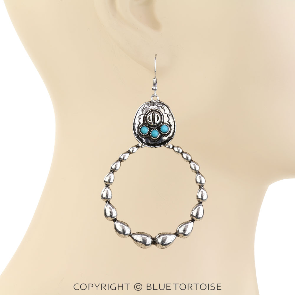 Western Cowboy Hat Round Dangle Earrings - Image 2