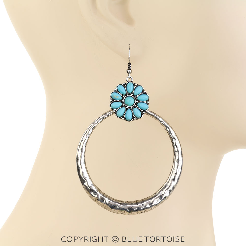 Western Concho Stone Round Dangle Earrings - Image 2