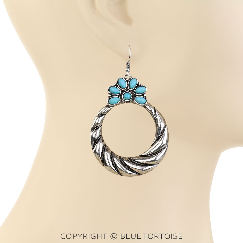 Western Concho Stone Round Dangle Earrings - Image 2