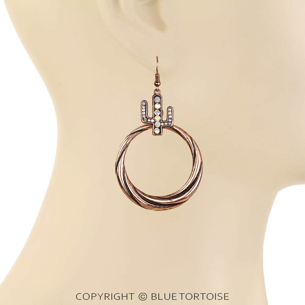 Western Cactus Stone Round Dangle Earrings - Image 2