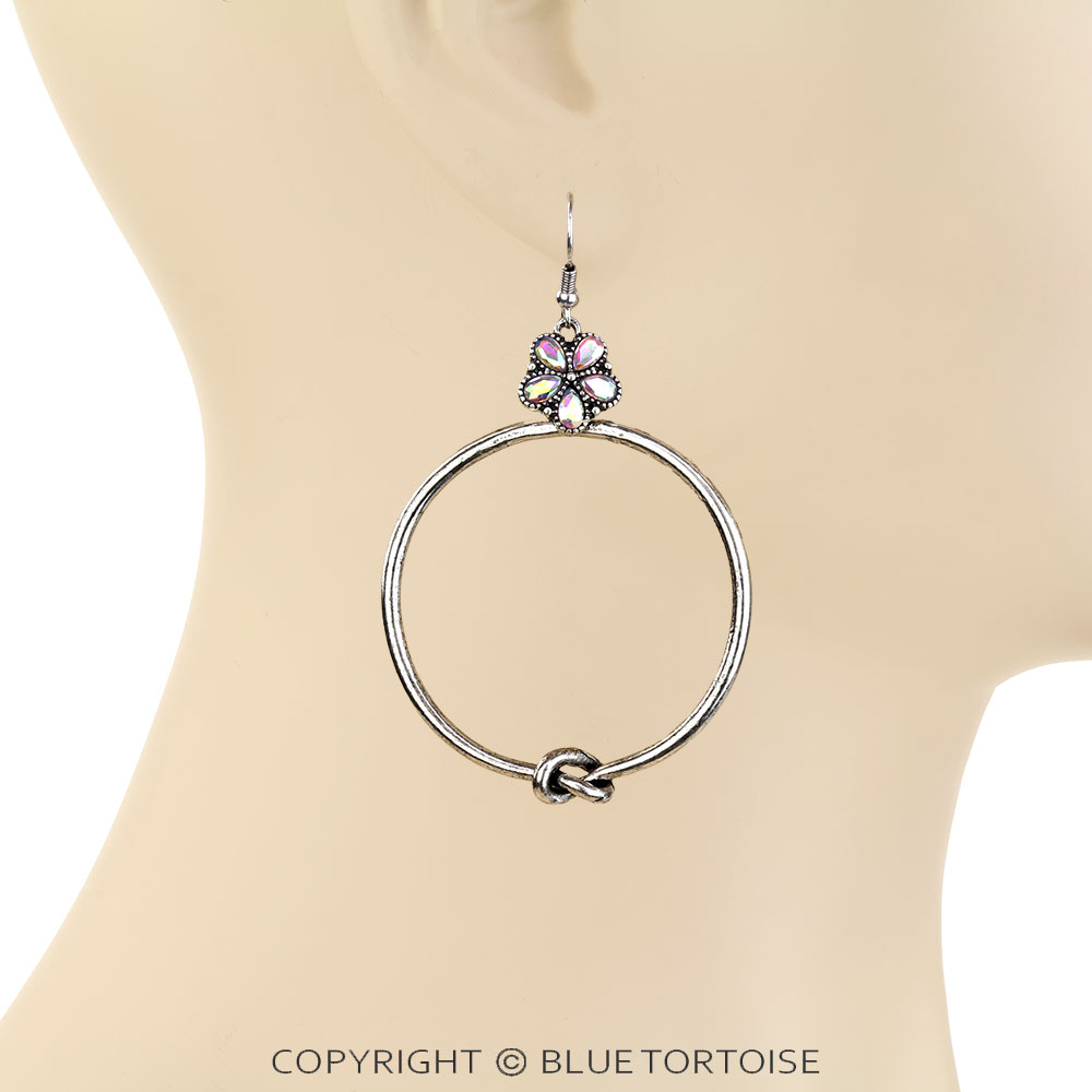 Western Flower Stone Round Dangle Earrings - Image 2
