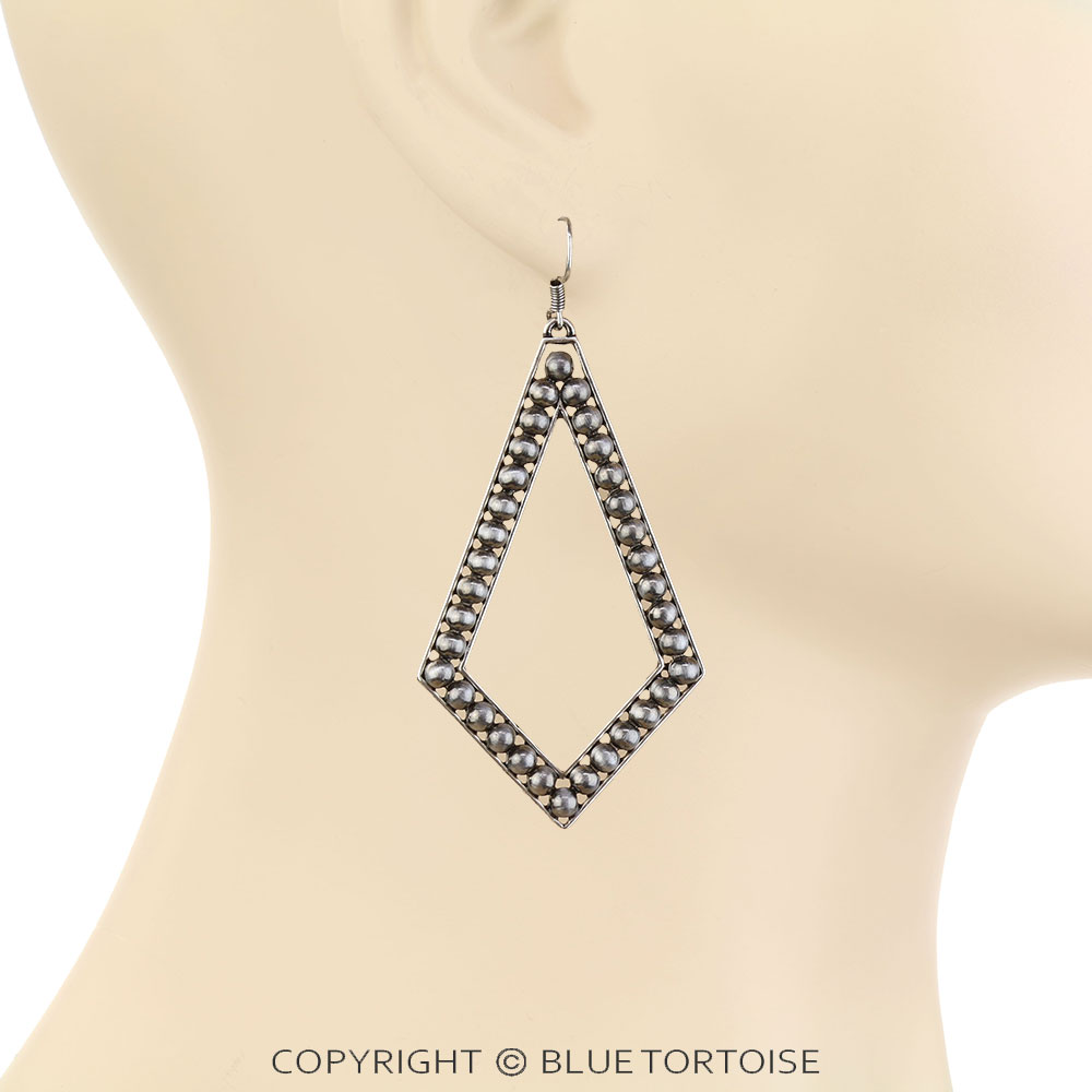 Navajo Style Pearl Diamond Dangle Earrings - Image 2