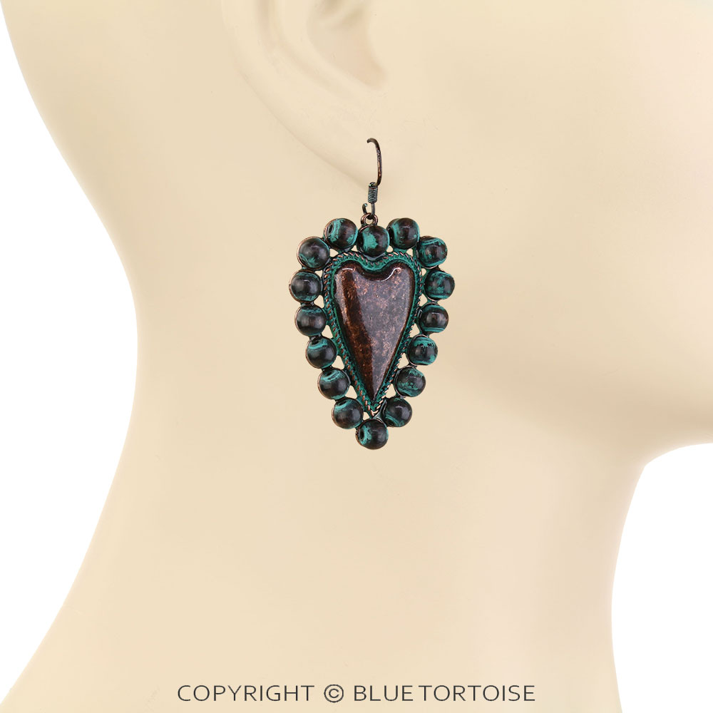 Navajo Style Pearl Heart Dangle Earrings - Image 2