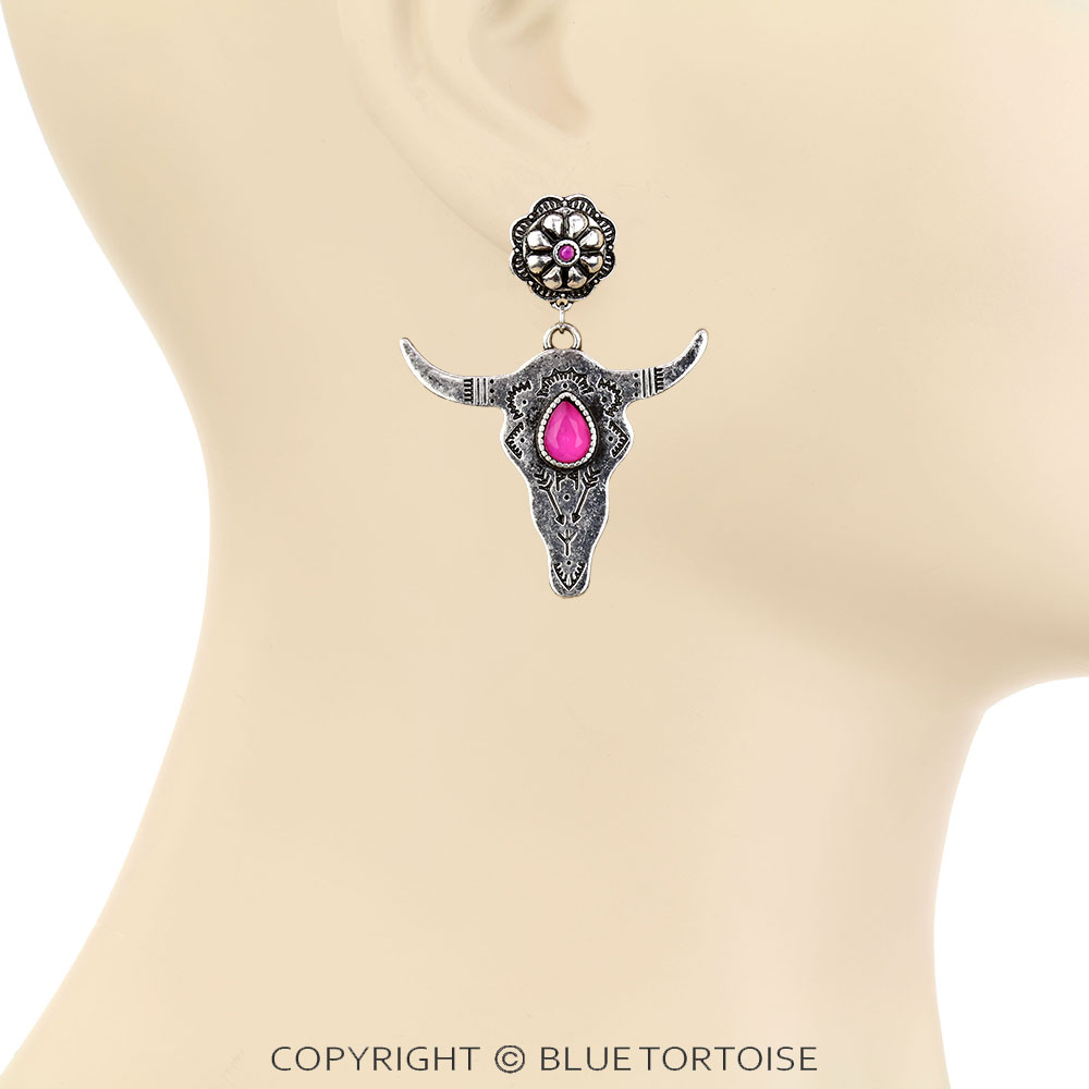 Western Steerhead Stone Stud Earrings - Image 2