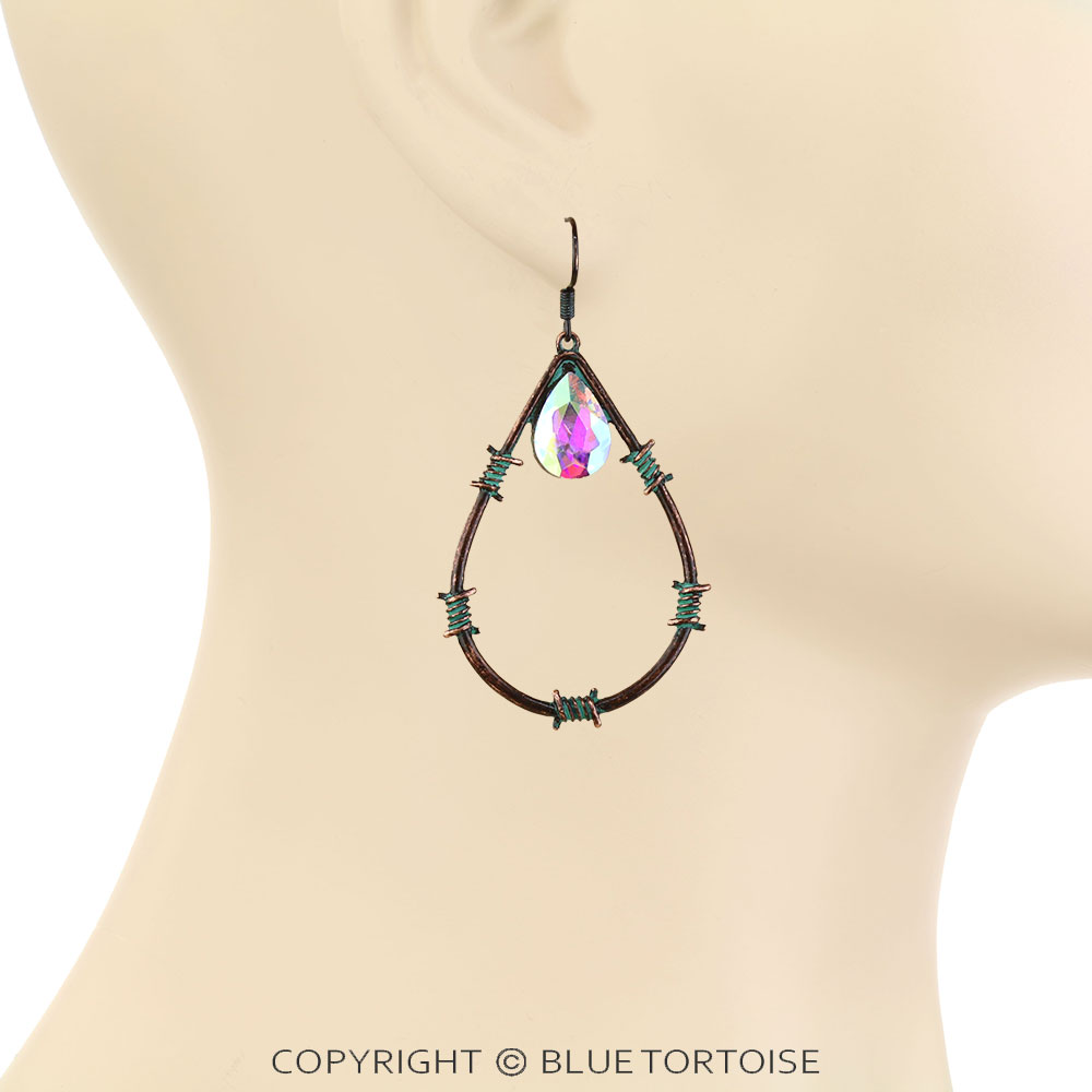 Western Barbed Wire Teardrop Dangle Earrings - Image 2