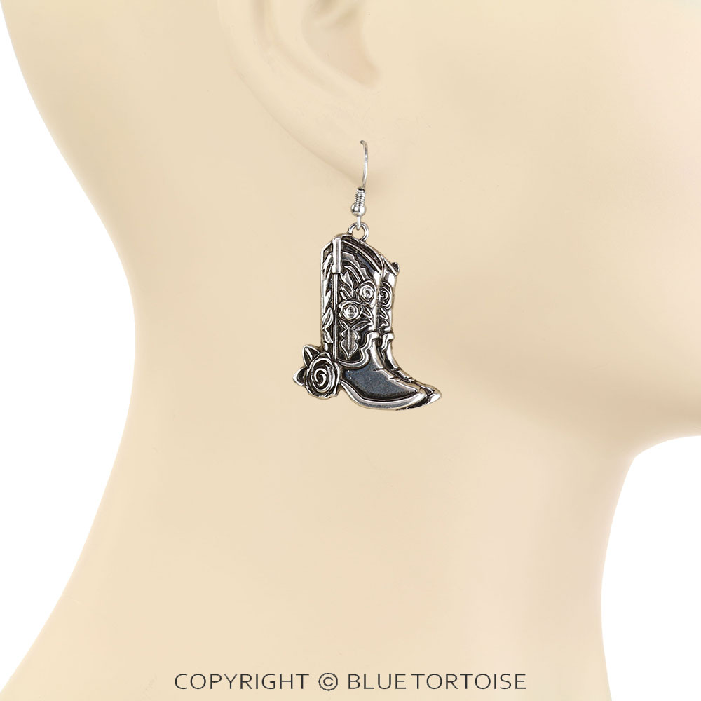 Western Floral Cowboy Boots Dangle Earrings - Image 2