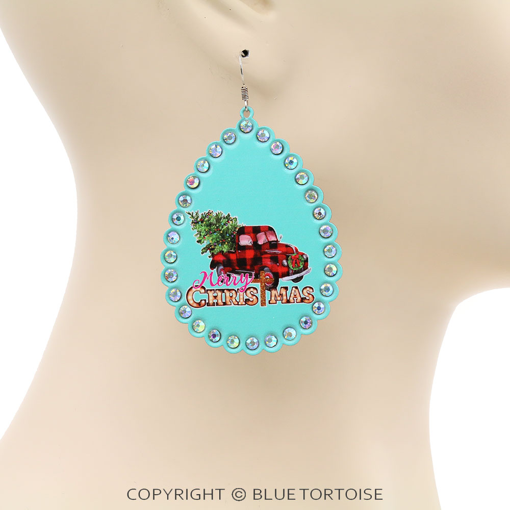 Christmas Truck Printed Teardrop Dangle Earrings - Image 2
