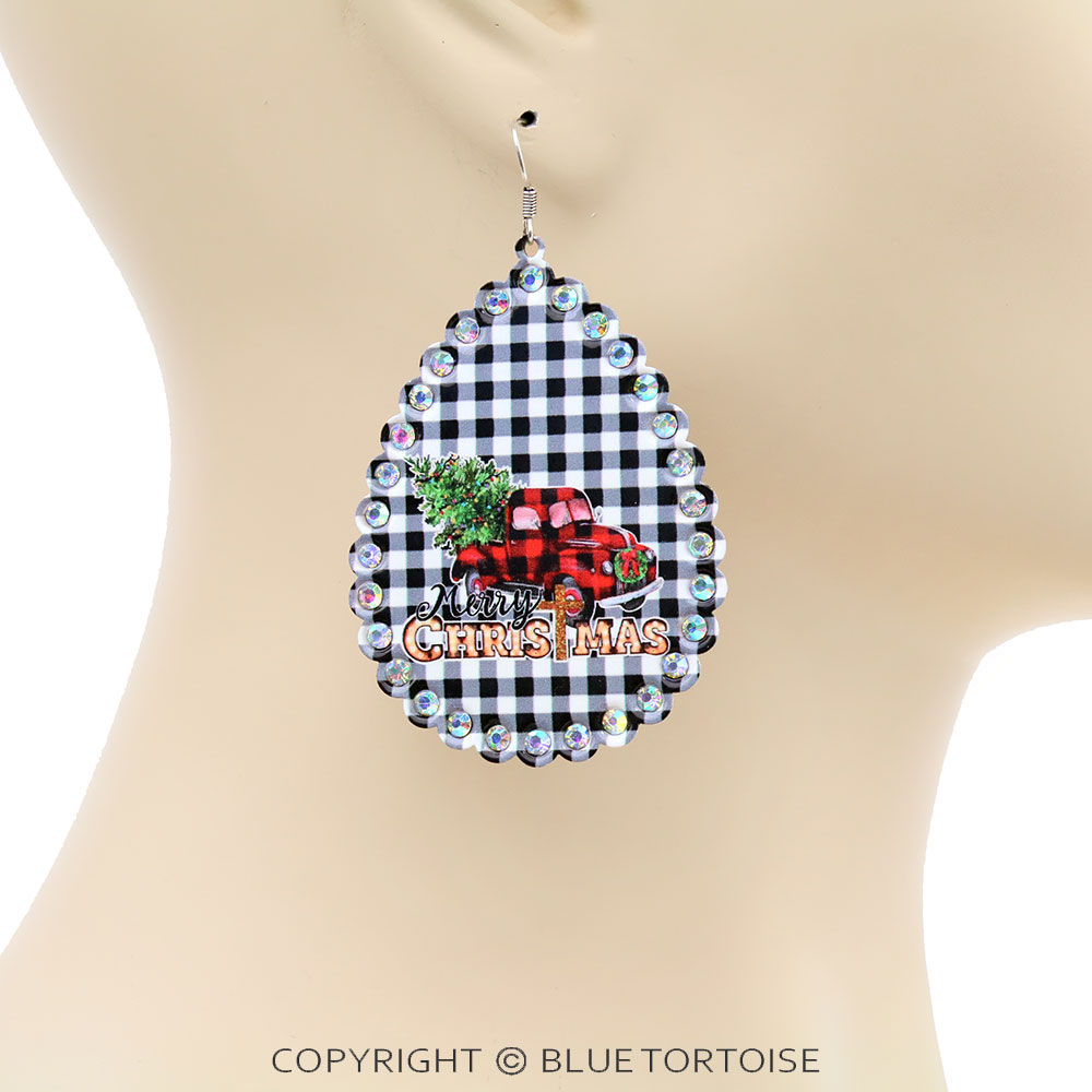 Christmas Truck Printed Teardrop Dangle Earrings - Image 2
