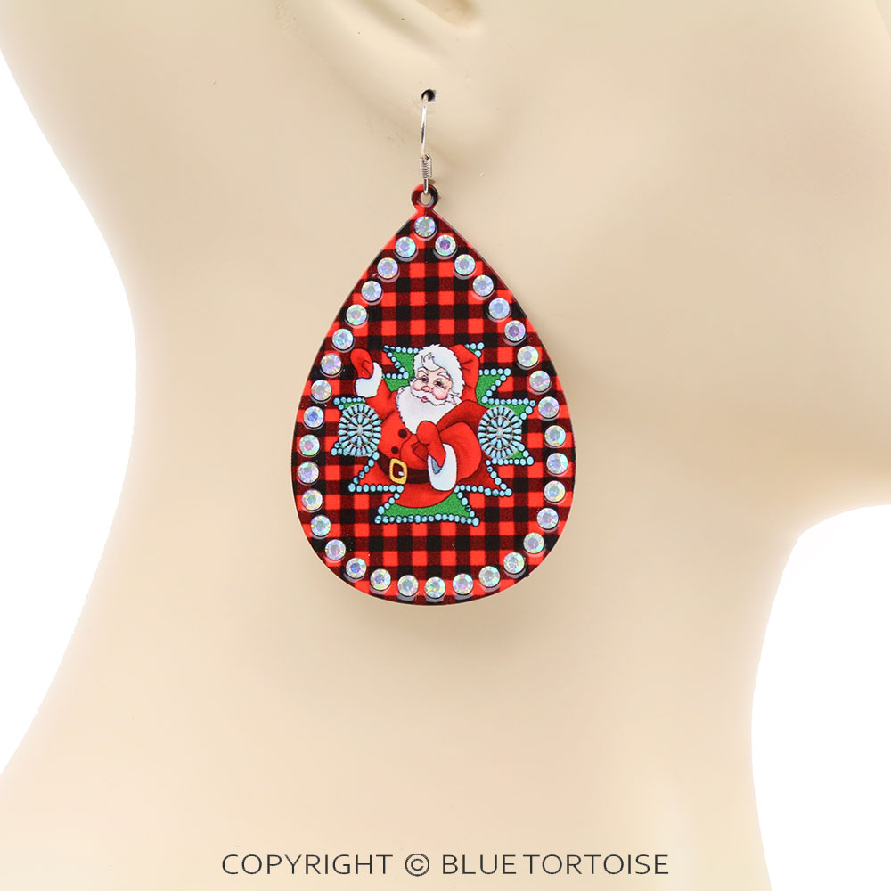 Christmas Santa Printed Teardrop Dangle Earrings - Image 2