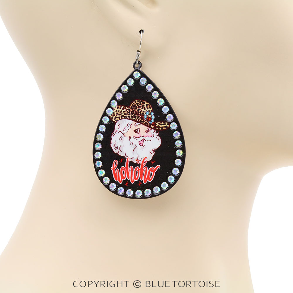 Christmas Santa Printed Teardrop Dangle Earrings - Image 2