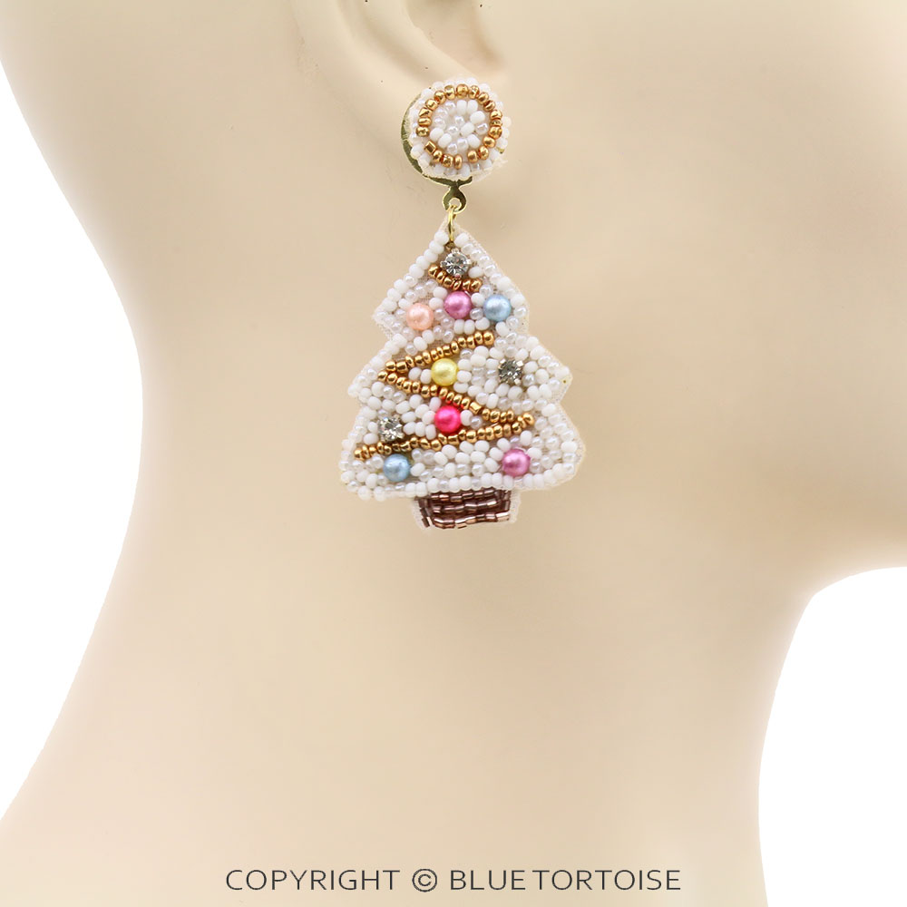 Christmas Seed Bead Tree Stud Earrings - Image 2