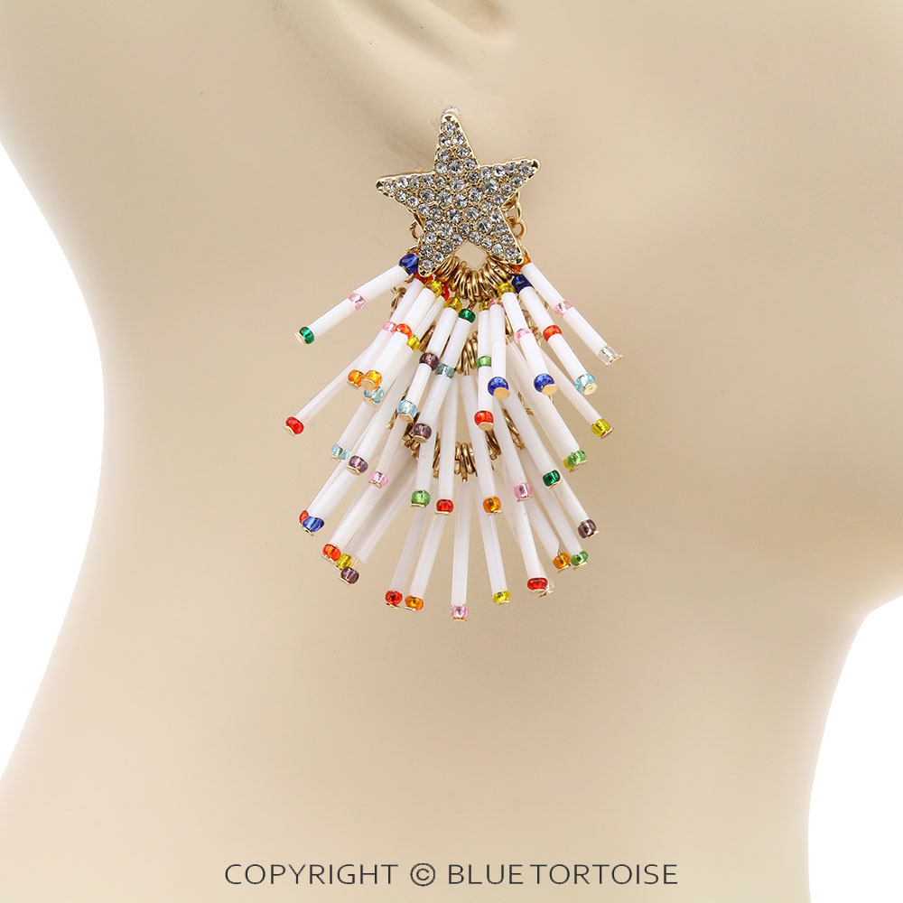 Christmas Bugle Bead Tree Stud Earrings - Image 2