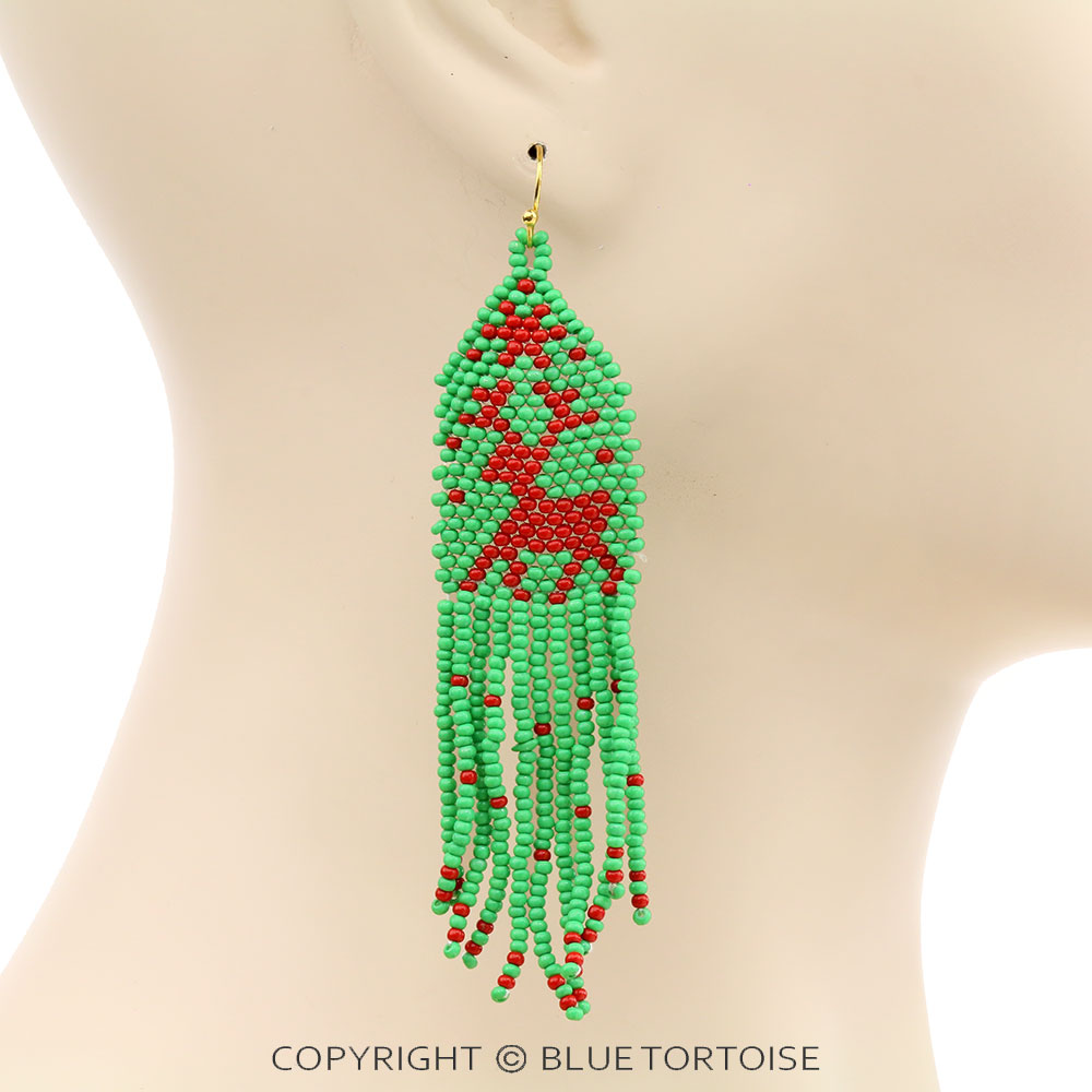 Christmas Seed Bead Reindeer Dangle Earrings - Image 2