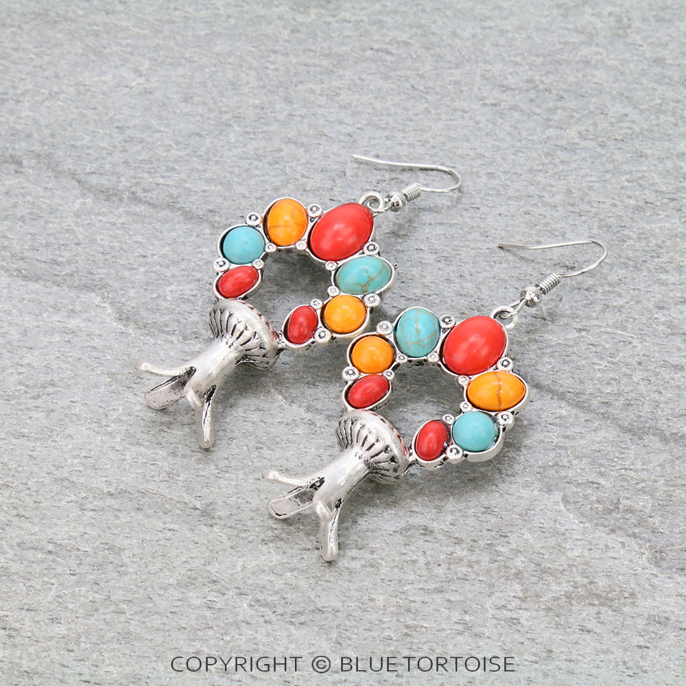 Western 3D Squash Blossom Dangle Earrings