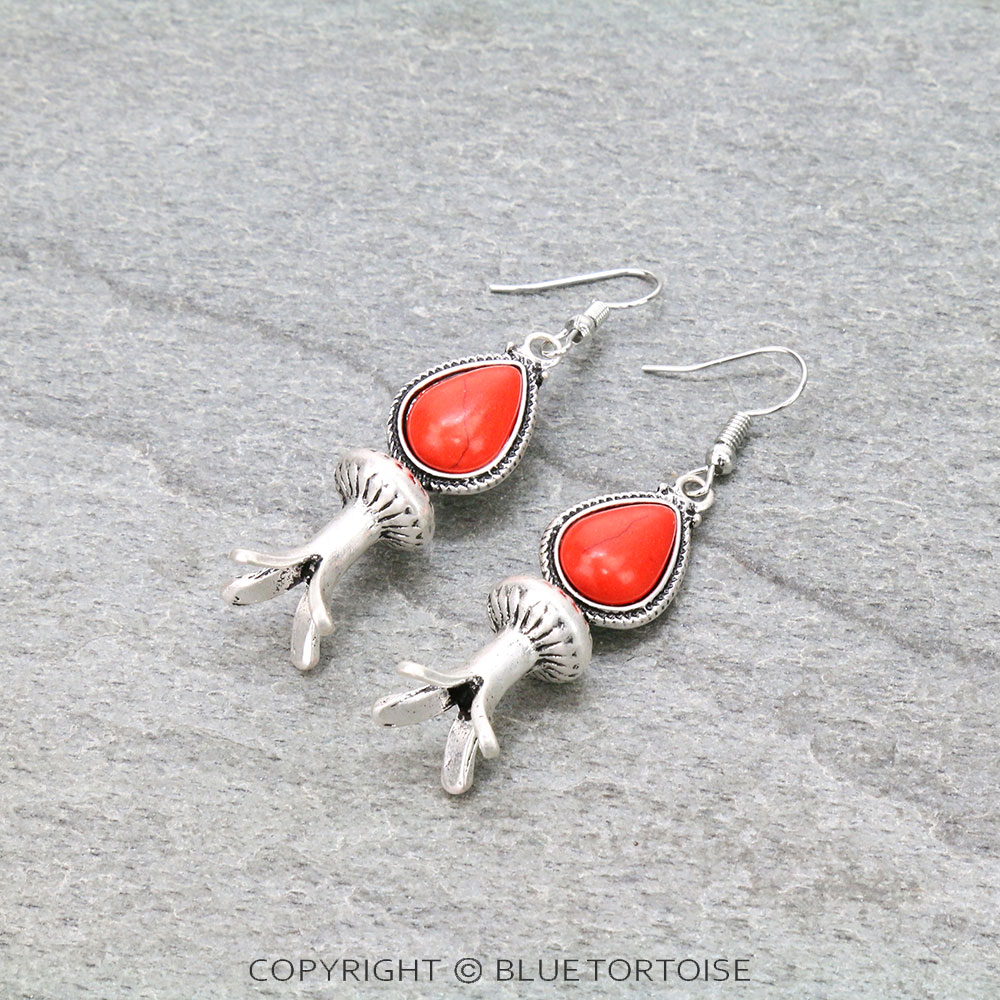 Western 3D Squash Blossom Dangle Earrings