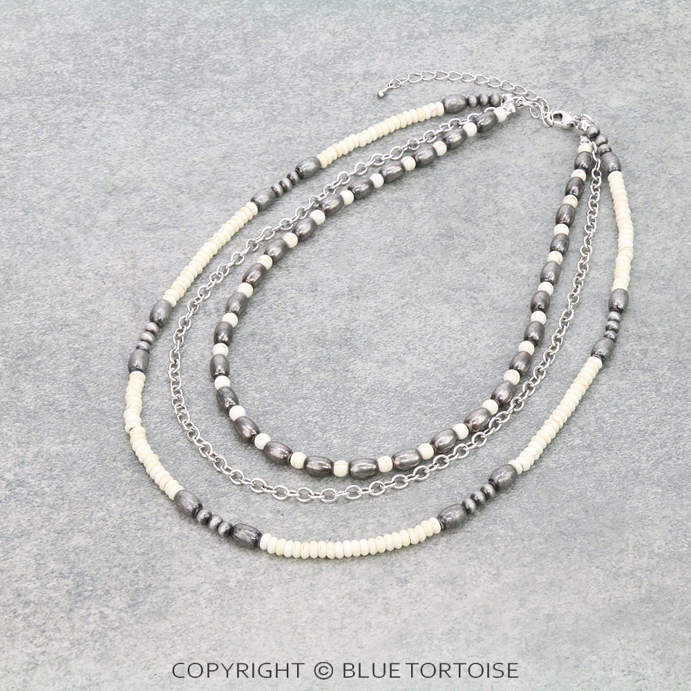 Navajo Style Pearl and Bead Layered Necklace