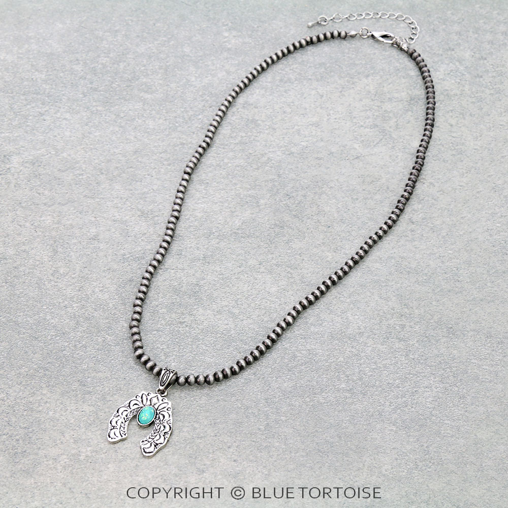 Western Opal Stone Squash Blossom Pendant Necklace