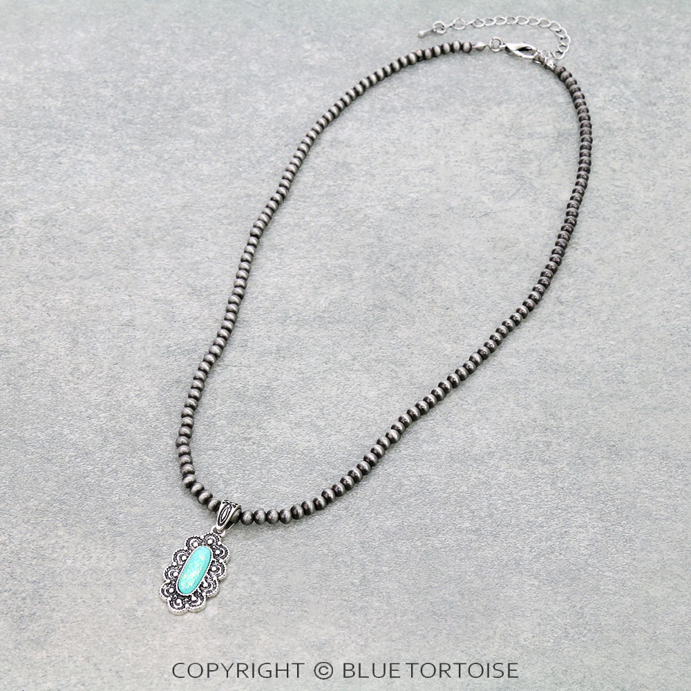Western Opal Stone Concho Pendant Necklace