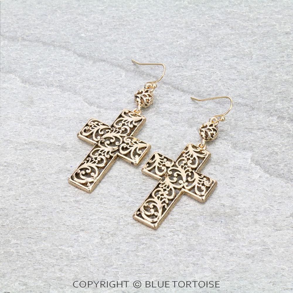 Tailored Filigree Cross Dangle Earrings