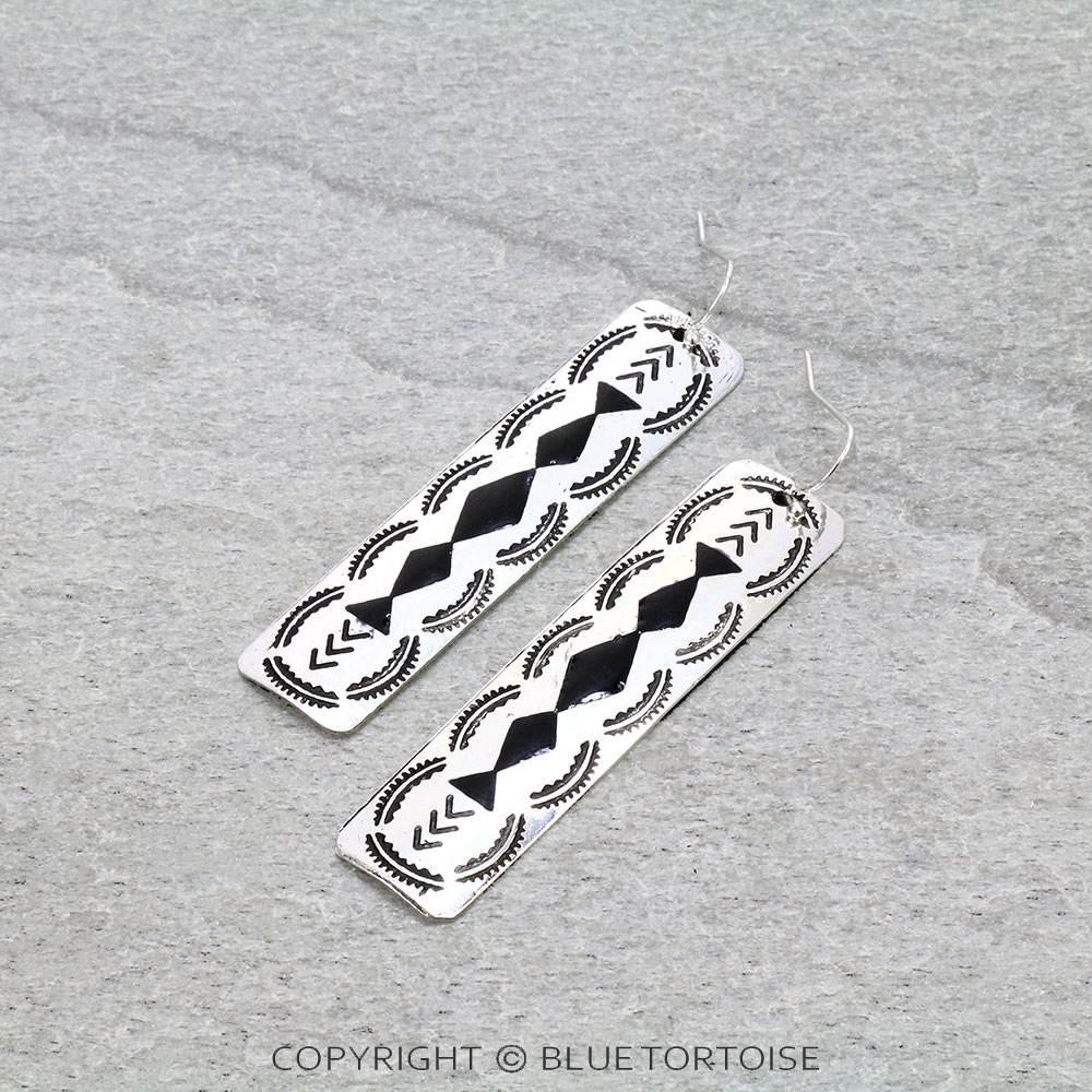 Western Aztec Pattern Bar Dangle Earrings