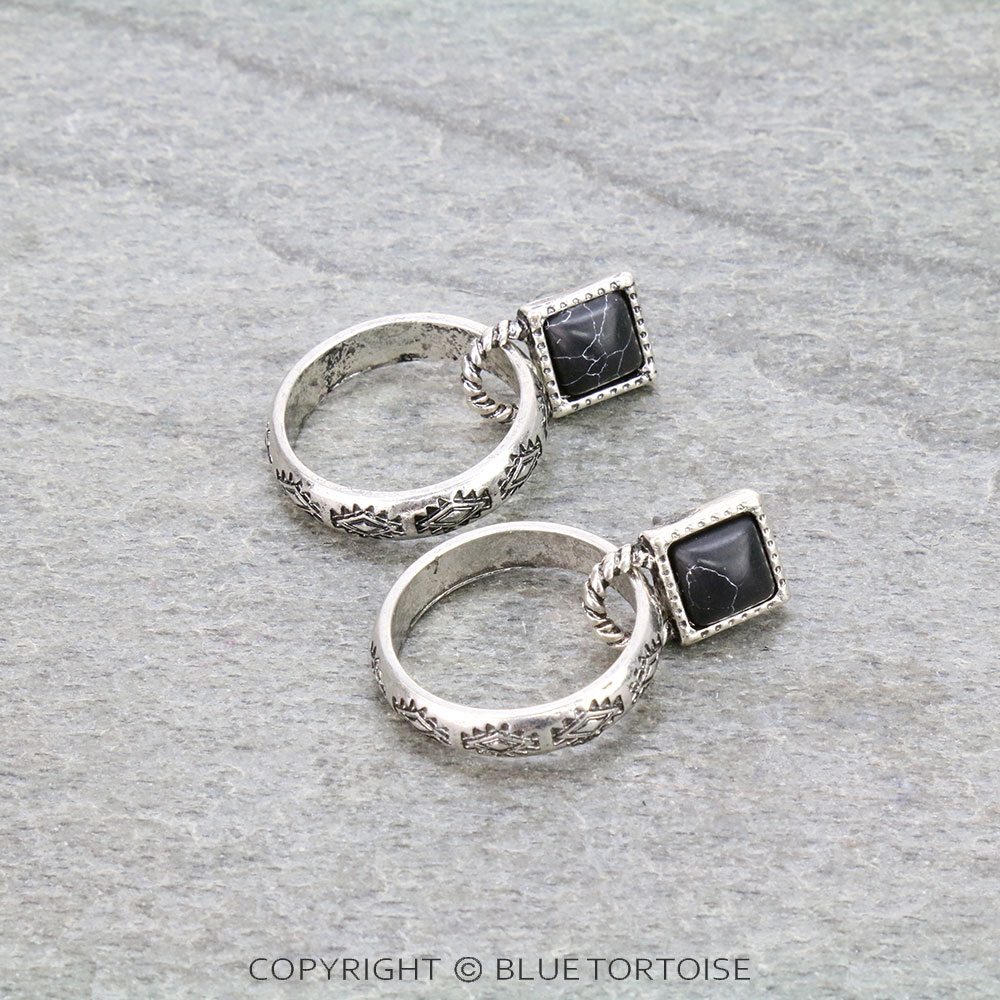 Western Square Stone with Aztec Hoop Stud Earrings