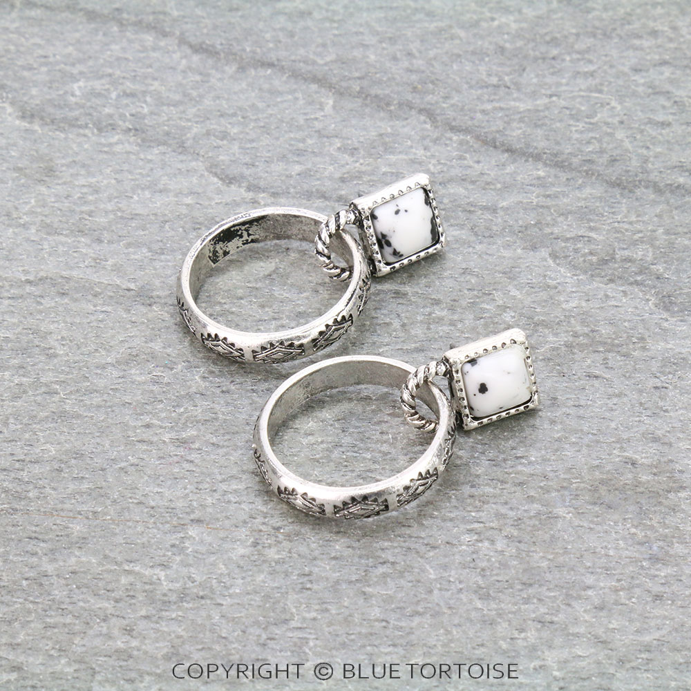 Western Square Stone with Aztec Hoop Stud Earrings