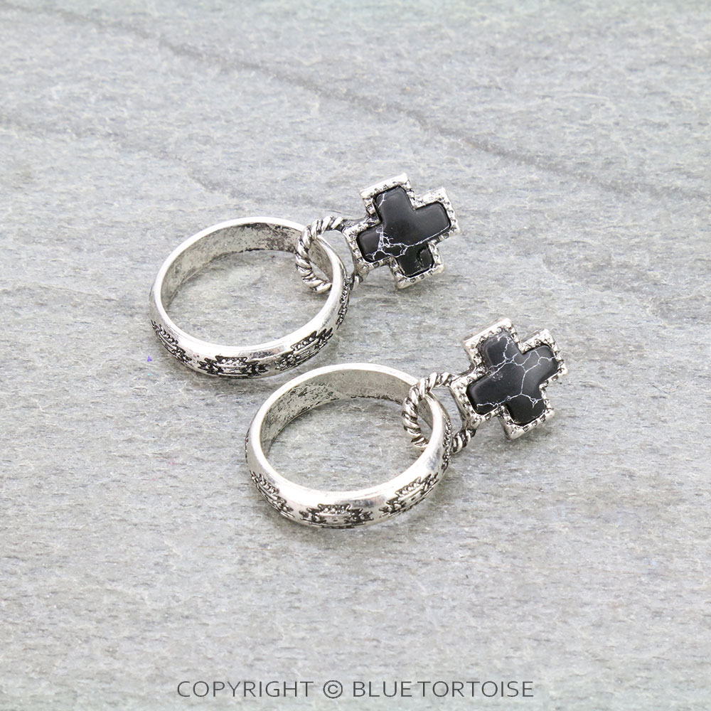 Western Cross Stone with Aztec Hoop Stud Earrings