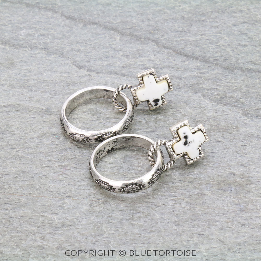 Western Cross Stone with Aztec Hoop Stud Earrings