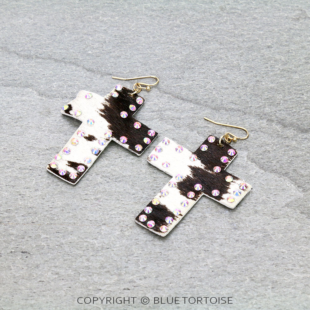 Genuine Leather Cross Dangle Earrings