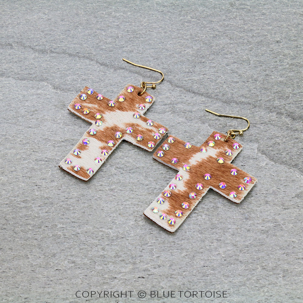 Genuine Leather Cross Dangle Earrings