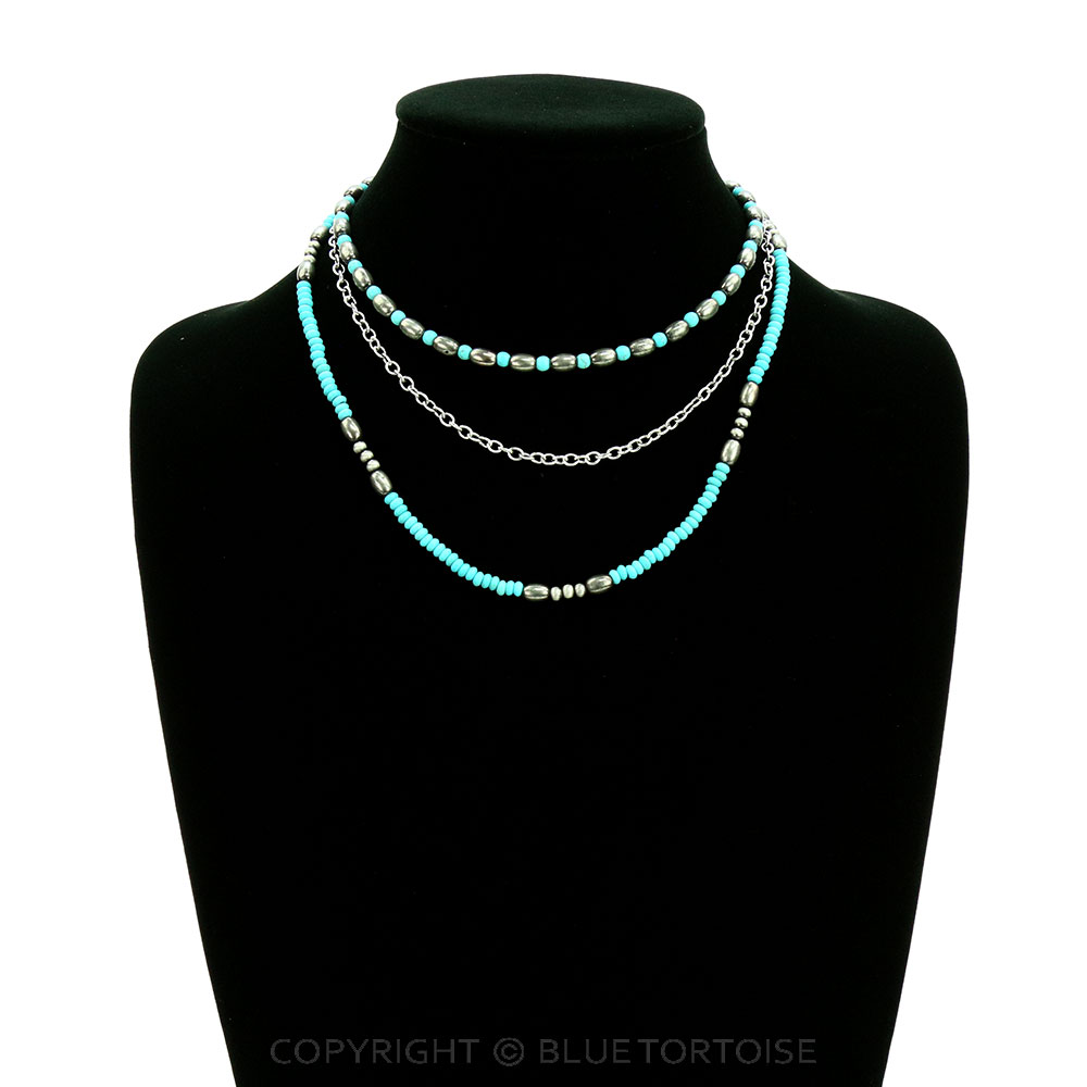 Navajo Style Pearl and Bead Layered Necklace - Image 2
