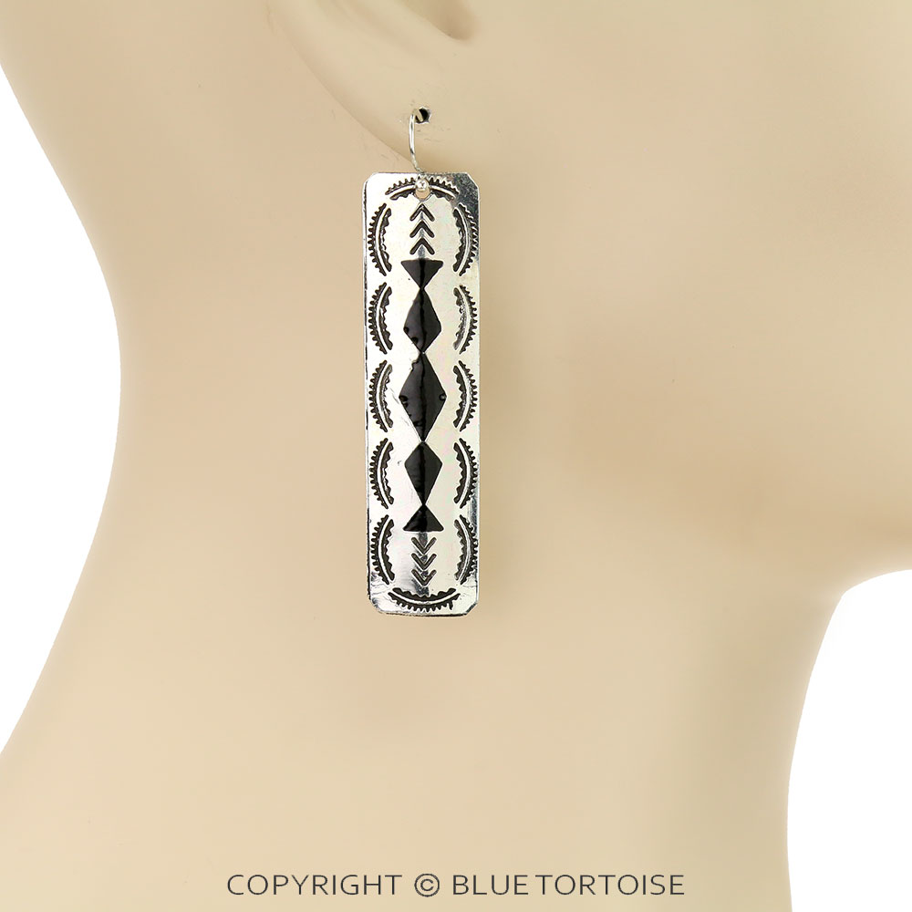 Western Aztec Pattern Bar Dangle Earrings - Image 2