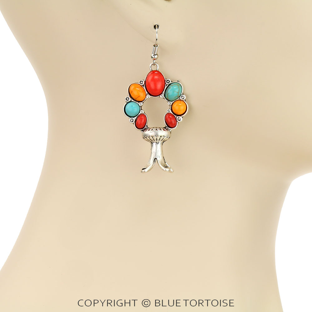 Western 3D Squash Blossom Dangle Earrings - Image 2