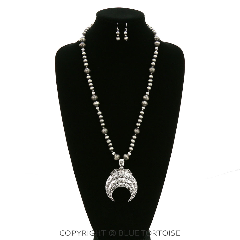 Western Squash Blossom Pendant Necklace Set - Image 2