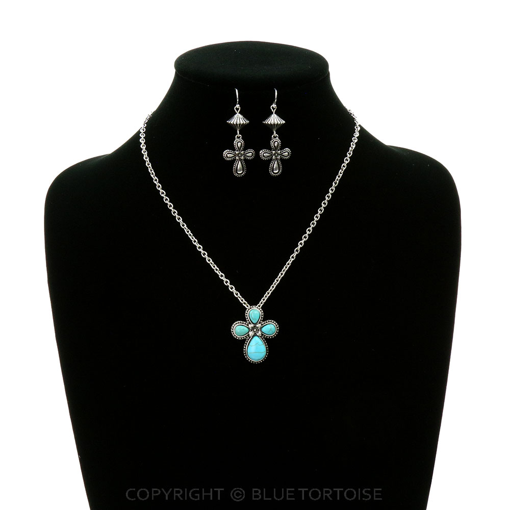 Western Semi Stone with Cross Necklace Set - Image 3